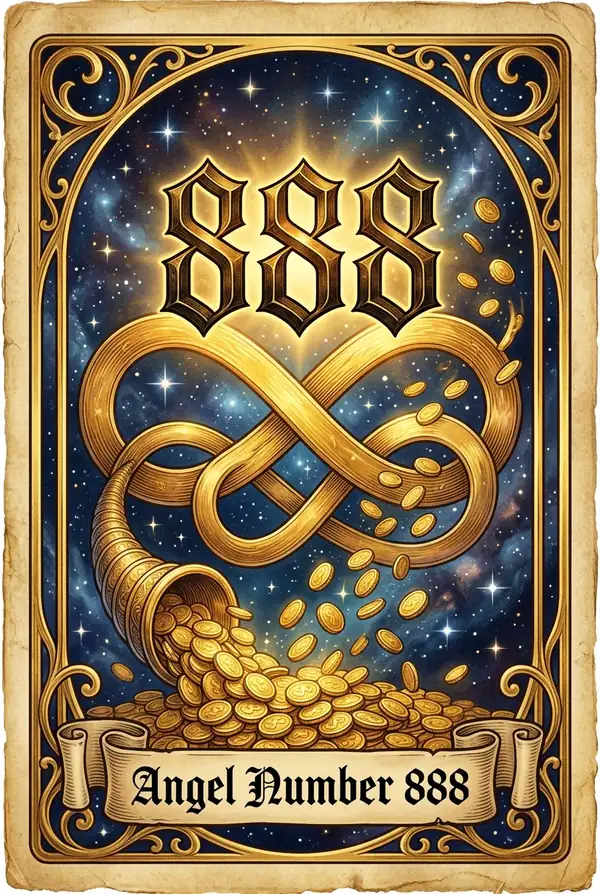 Angel number 888 - a glowing infinity symbol of flowing golden energy